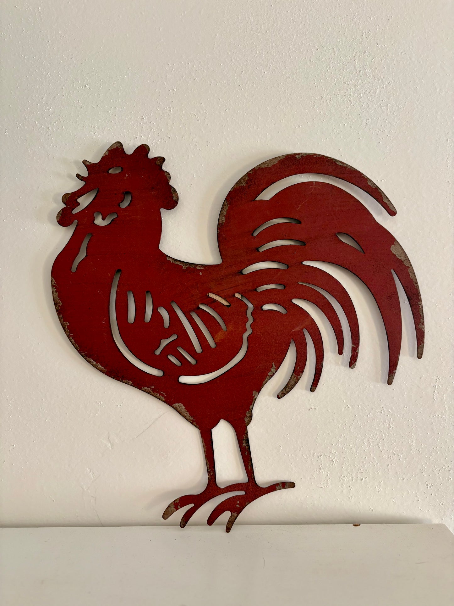 Red Metal Rooster Hanging Wall Decor