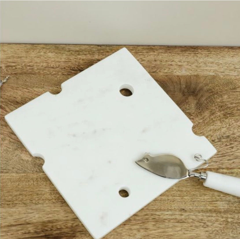 8" SWISS CHEESE MARBLE BOARD W/ MOUSE KNIFE