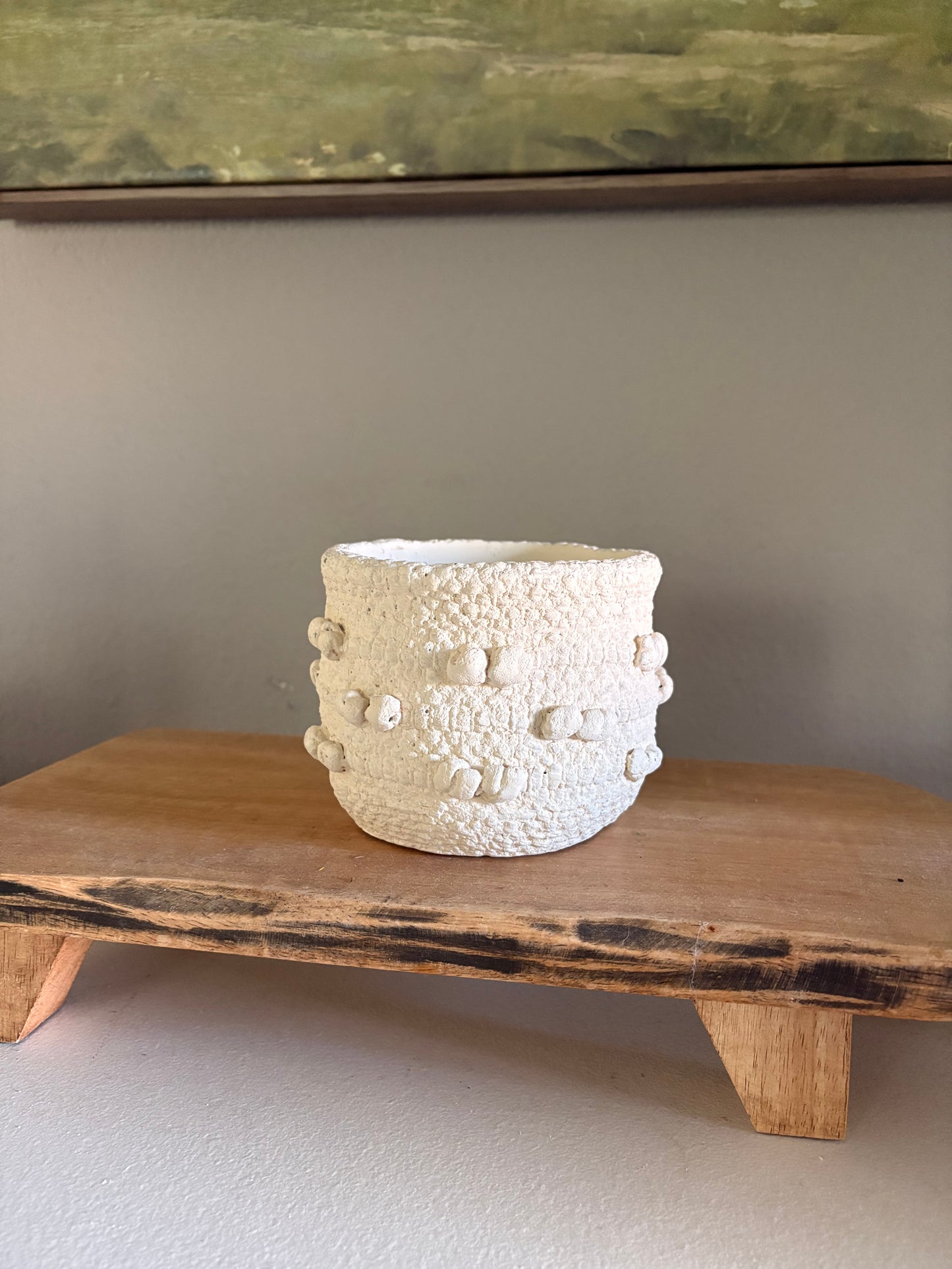 Small White Textured Concrete Candle Holder