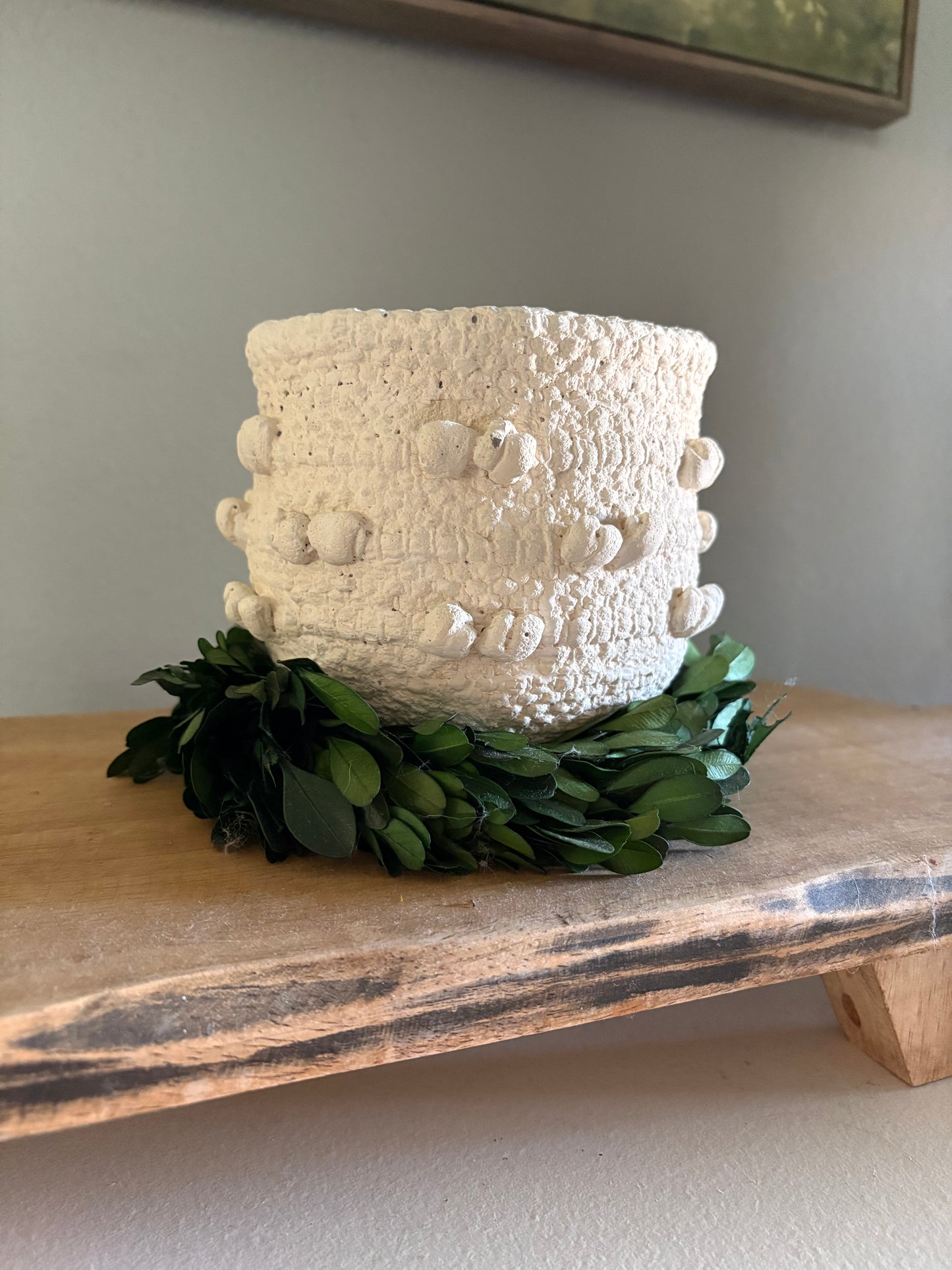 Small White Textured Concrete Candle Holder